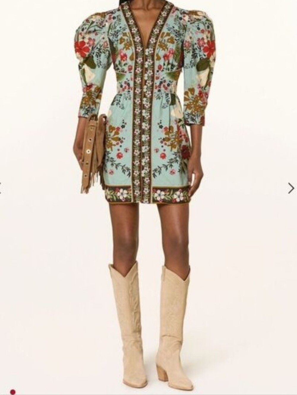 FARM Rio Beauty Bouquet Sky Blue Floral Embroidered Mini Dress Cotton Size XL - Picture 5 of 16